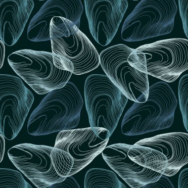 Dikensiz İstiridye ve İnci Hattı. Soyut vektör deseni. Soyut arkaplan yineleniyor.
