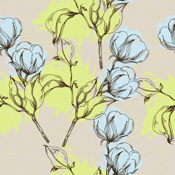 Flores Algodón Patrón Sin Costura Perfecto Para Envolver Papel Tela — Archivo Imágenes Vectoriales