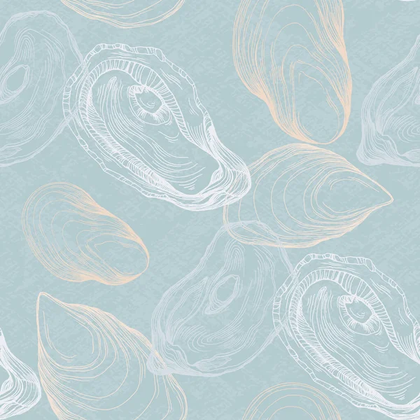 Ligne Huîtres Perles Sans Couture Dessinée Main Modèle Vectoriel Abstrait — Image vectorielle