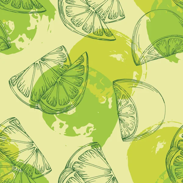 无缝隙柠檬模式与热带水果 夏季浪漫封面 热带壁纸 古色古香质感的草图式手绘矢量图 — 图库矢量图片