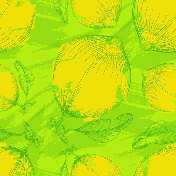 Seamless Lemon Pattern Tropic Fruits Hand Drawn Vector Illustration Sketch — Stock Vector
