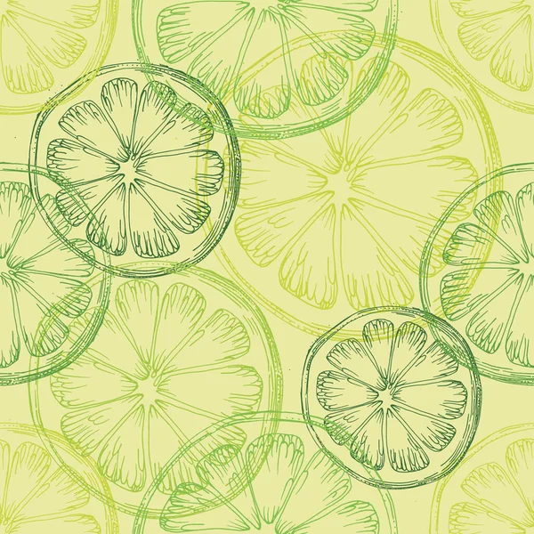 Padrão Limão Sem Costura Com Frutas Tropicais Ilustração Vetorial Desenhada — Vetor de Stock