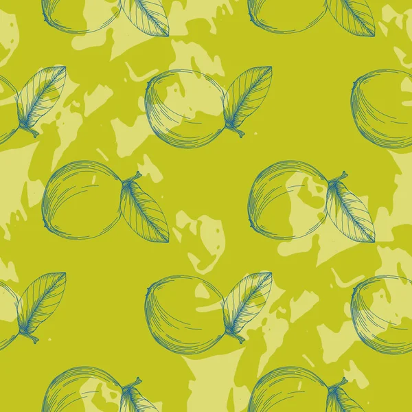 トロピカルフルーツとシームレスレモンパターン 夏のロマンチックなカバーのためのスケッチスタイルで手描きベクトルイラスト 熱帯壁紙 ヴィンテージテクスチャ — ストックベクタ