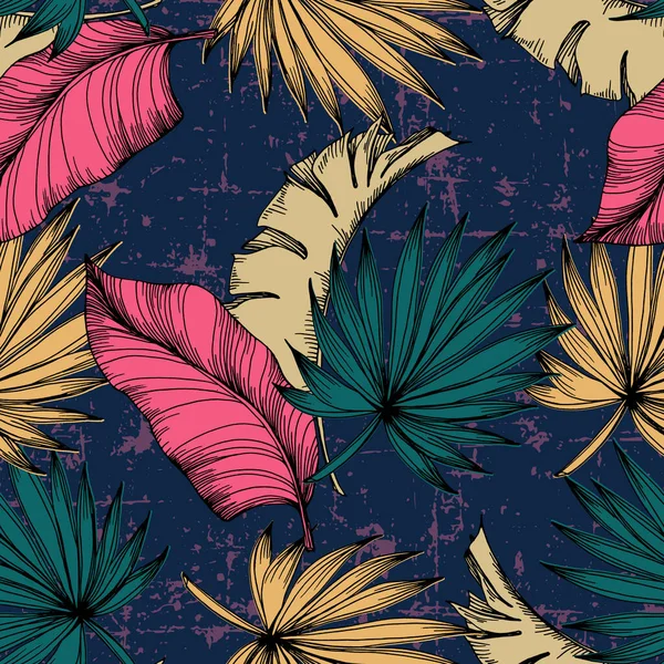 Tropische Blätter Nahtloses Muster Dschungel Vektor Floralen Muster Hintergrund Moderne — Stockvektor
