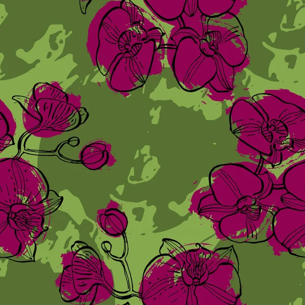 Kamelya Orkide Çiçekleri Olan Klasik Lükssüz Çiçek Arkaplanı Duvar Dekorasyonu — Stok Vektör