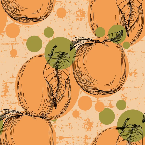 Nahtloses Pfirsichmuster Mit Tropischen Früchten Blättern Blüten Hintergrund Vektor Illustration — Stockvektor