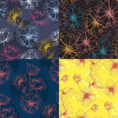 Haşhaş desenli. Beyaz arka planda gelincikler. Tekstil, duvar kâğıtları, baskılar ve web tasarımı için kullanılabilir.