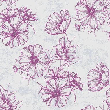 Yaban çiçekleri kusursuz kosmeya deseni. Çiçek deseni. Moda için arka plan, duvar halıları, parmak izleri. Modern çiçek tasarımı moda ve dekorasyon için mükemmel.