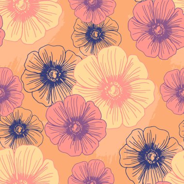 Yaban çiçekleri kusursuz kosmeya deseni. Çiçek deseni. Moda için arka plan, duvar halıları, parmak izleri. Modern çiçek tasarımı moda ve dekorasyon için mükemmel.