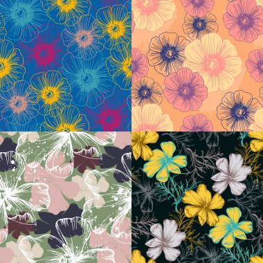 Yaban çiçekleri kusursuz kosmeya deseni. Çiçek deseni. Moda için arka plan, duvar halıları, parmak izleri. Modern çiçek tasarımı moda ve dekorasyon için mükemmel.