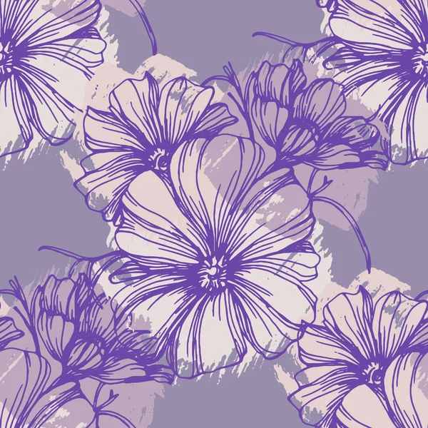 Wild Flowers Seamless Pattern Kosmeya Floral Pattern Plant Background Fashion — Stock Vector
