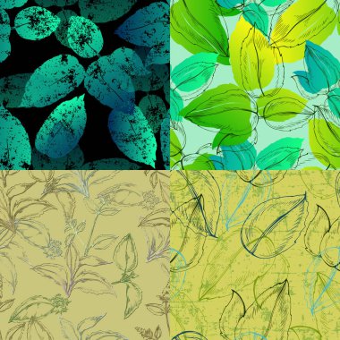 Kusursuz nane yaprakları. El çizimi. Tekstil basımı ve yetişkin boyama kitapları için iyidir..