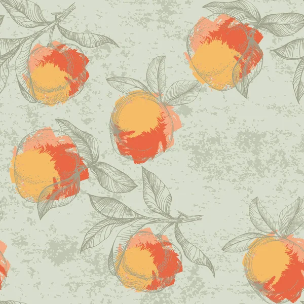 Mandarijn Bloemenpatroon Vector Naadloze Fruit Achtergrond Citrusvruchten Bloemen Bladeren Textuur — Stockvector