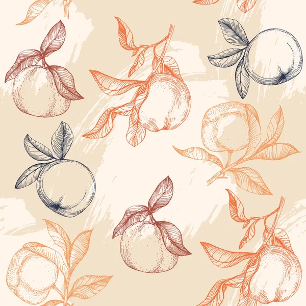 マンダリン花柄 ベクターシームレスフルーツバックグラウンド シトラスフルーツ テクスチャ 印刷物 結婚式 壁紙のためのヴィンテージ レモンの設計 — ストックベクタ