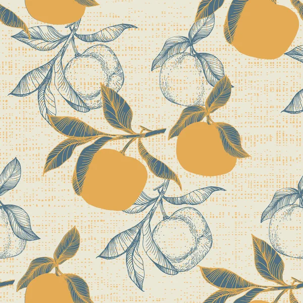 マンダリン花柄 ベクターシームレスフルーツバックグラウンド シトラスフルーツ テクスチャ 印刷物 結婚式 壁紙のためのヴィンテージ レモンの設計 — ストックベクタ