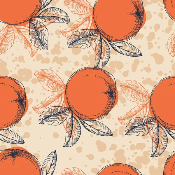 Mandarin Floral Pattern Vector Seamless Fruit Background Agrumes Fleurs Feuilles — Image vectorielle