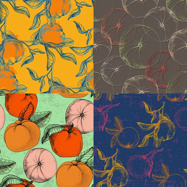 Mandarin Floral Pattern Vektornahtloser Fruchthintergrund Zitrusfrüchte Blumen Blätter Textur Vintage — Stockvektor