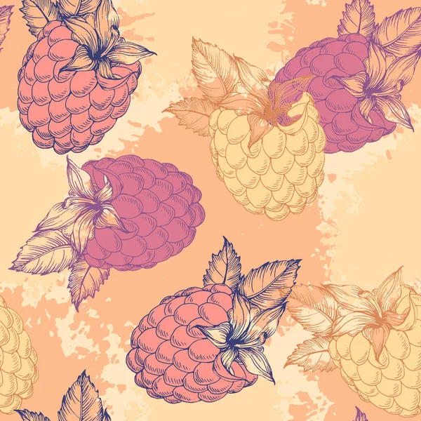 Vector Seamless Pattern Doodle Raspberries Blackberries Abstract Elements Hand Drawn — Stock Vector