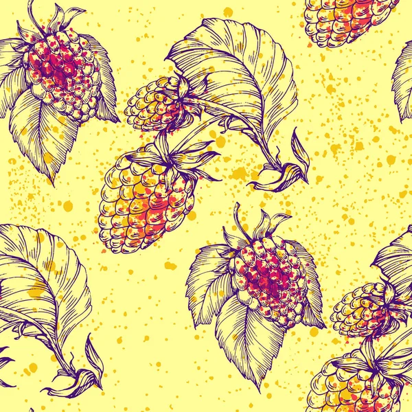 Vector Seamless Pattern Doodle Raspberries Blackberries Abstract Elements Hand Drawn — Stock Vector
