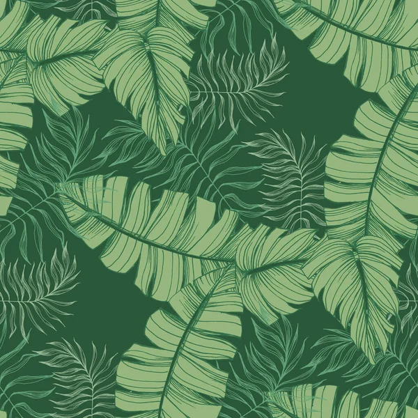 Fondo Patrón Verde Tropical Sin Costuras Con Hojas Palma Para — Vector de stock