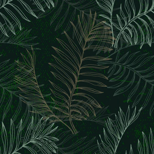 カバー 壁紙のためのヤシの葉が付いている緑の熱帯の継ぎ目が無いパターンの背景 コラージュ現代花のモダンなエキゾチックな植物のイラストベクター — ストックベクタ