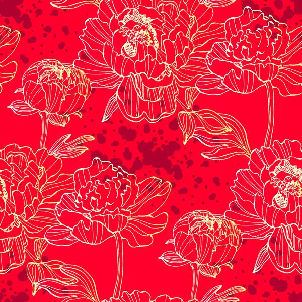 Fleur Pivoine Dessinée Main Fond Motif Sans Couture Elégant Élément — Image vectorielle