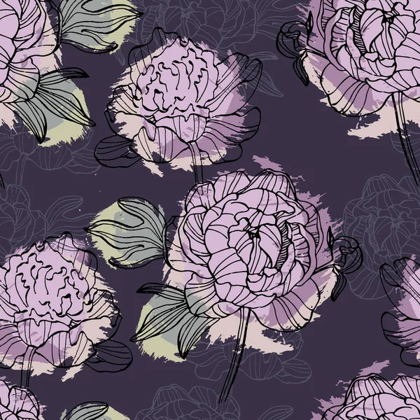 Handgezeichnete Pfingstrose Blume Nahtlose Muster Hintergrund Elegantes Gestaltungselement Für Grußkarten — Stockvektor