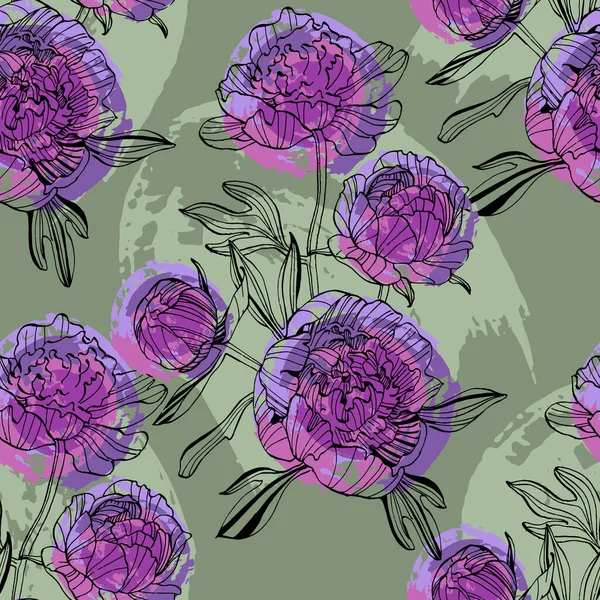 Fleur Pivoine Dessinée Main Fond Motif Sans Couture Elégant Élément — Image vectorielle