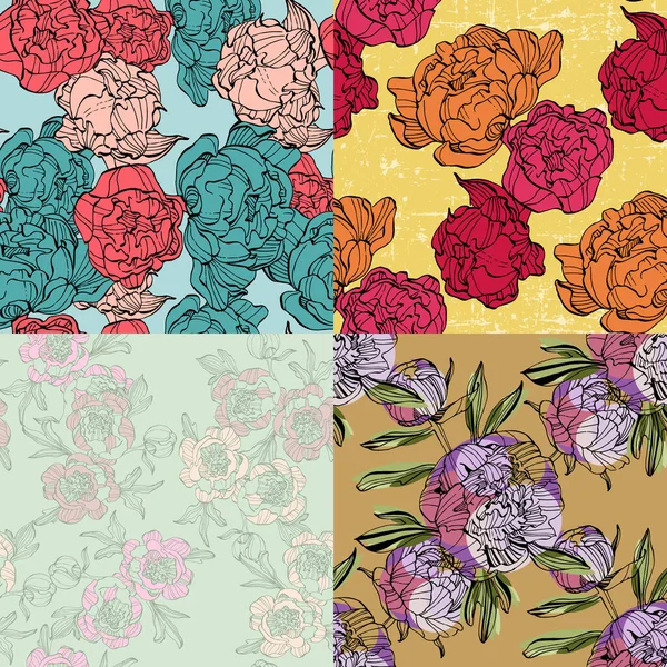 Hand Drawn Peony Flower Seamless Pattern Background Elegant Design Element — Stock Vector
