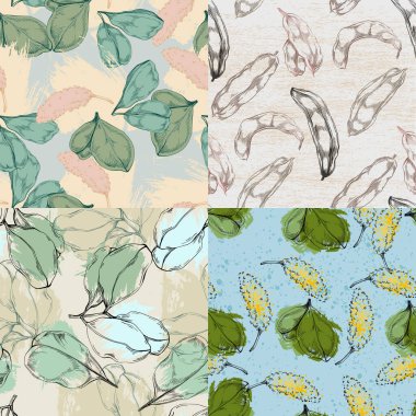 Keçi boynuzuyla kusursuz desen. Keçiboynuzu meyvesi Kahverengi tohumlar Duvar kağıdı, baskı, ambalaj, tekstil tasarımı, kağıt. Vektör illüstrasyonu.