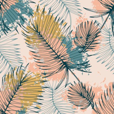 Stilize Hindistan cevizi hurma ile Dikişsiz tropikal desen bırakır.