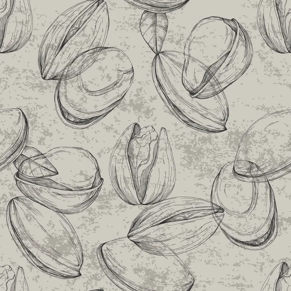 Фисташки Нарисовали Набросок Бесшовный Шаблон Винтажный Стиль Ботанический Рисунок Коллекция — стоковый вектор