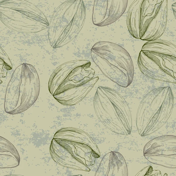 Pistazien Gezeichnete Skizze Nahtloses Muster Vintage Stil Botanische Zeichnung Nusssammlung — Stockvektor