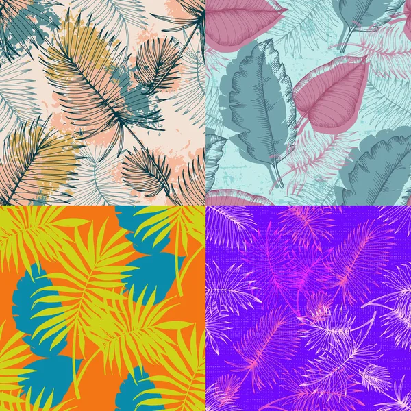 Seamless Tropical Pattern Stylized Coconut Palm Leaves — Stock Vector