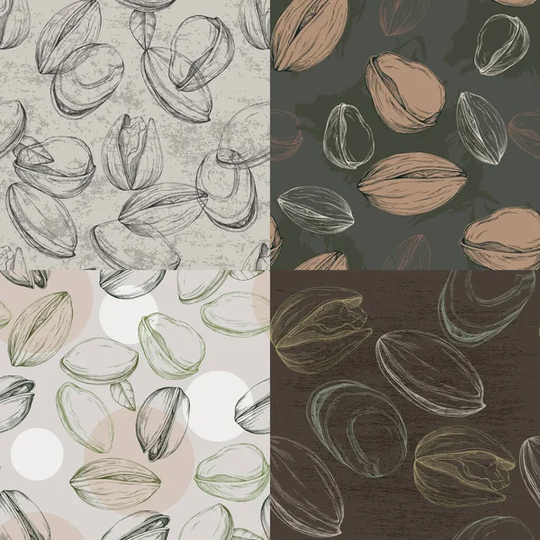 Pistachios Drawn Sketch Seamless Pattern Vintage Style Botanical Drawing Nut — Stock Vector