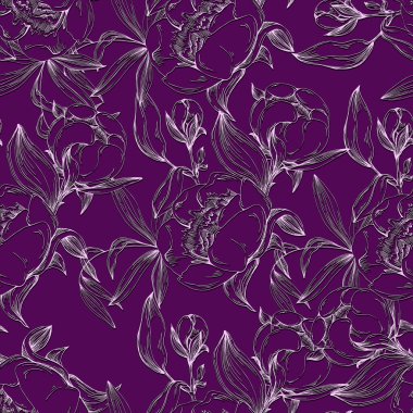 Şakayık çiçekli kusursuz boho deseni. Retro kolaj deseni. Düğün kırtasiyesi için çağdaş baskı, selamlar, duvar kağıtları, moda, geçmiş, dokular, DIY, ambalajlar, kartlar