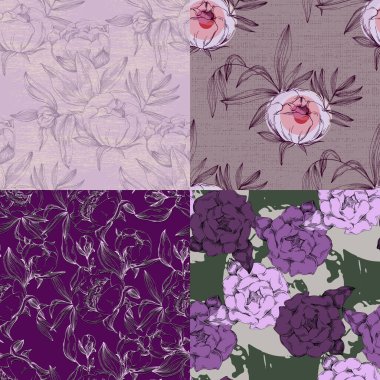 Şakayık çiçekli kusursuz boho deseni. Retro kolaj deseni. Düğün kırtasiyesi için çağdaş baskı, selamlar, duvar kağıtları, moda, geçmiş, dokular, DIY, ambalajlar, kartlar