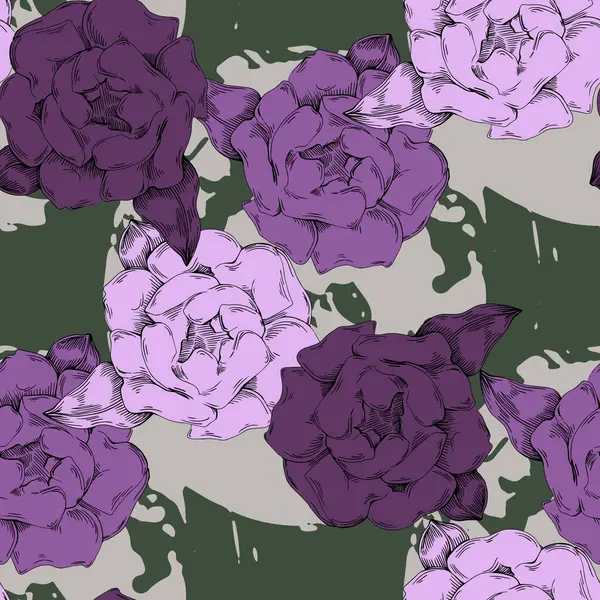 Nahtloses Boho Blumenmuster Mit Pfingstrosenblüten Retro Collage Muster Zeitgenössischer Druck — Stockvektor
