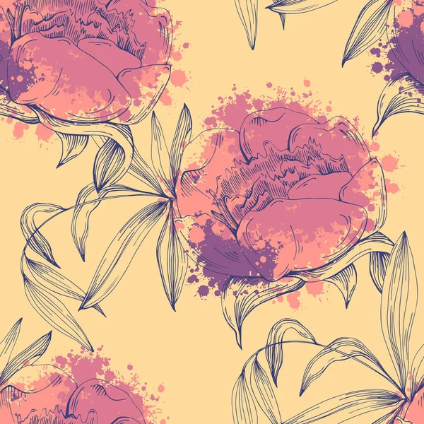 Seamless Boho Floral Pattern Peony Flowers Retro Collage Pattern Contemporary — Stock Vector
