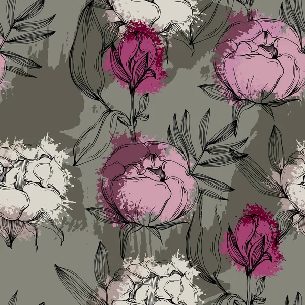 Motif Floral Boho Sans Couture Avec Des Fleurs Pivoine Modèle — Image vectorielle