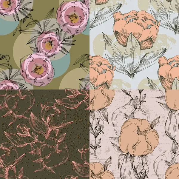 Patrón Floral Boho Sin Costuras Con Flores Peonía Patrón Collage — Archivo Imágenes Vectoriales