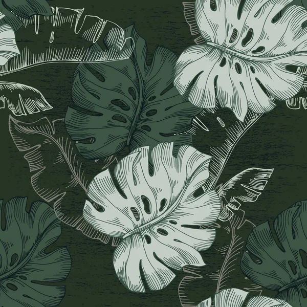 Patrón Sin Costuras Con Plantas Tropicales Hojas Floral Inconsútil Vector — Archivo Imágenes Vectoriales