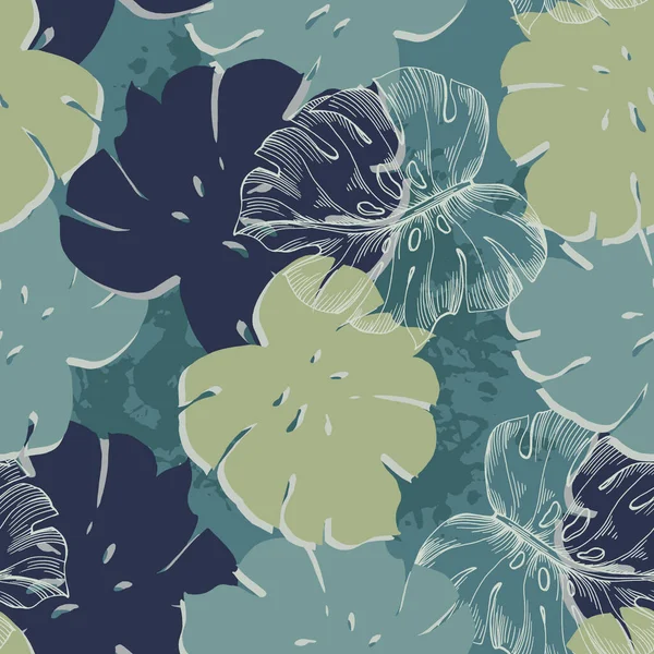 Безшовний Візерунок Тропічними Рослинами Листям Квітковий Безшовний Векторний Тропічний Візерунок — стоковий вектор