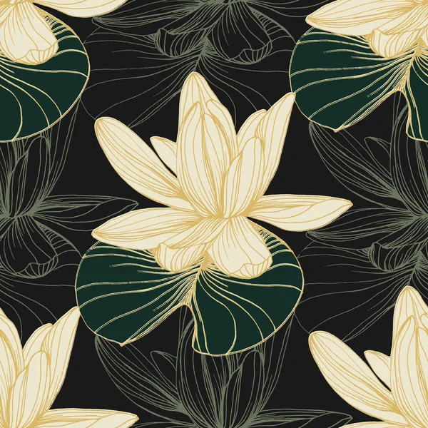 Nilüfer deseni, vektör lotus kaplama duvar kağıtları, kumaş, doku, arka plan. Çiçekli güzel nilüfer çiçeği. Çiçekli, pürüzsüz desenler..