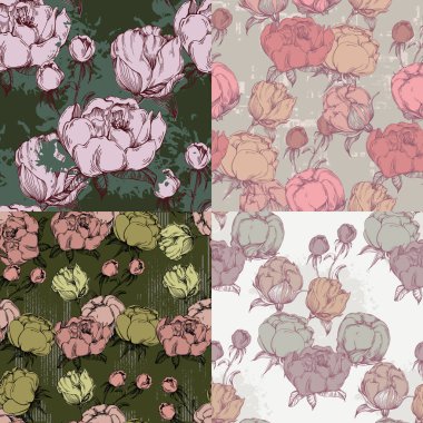 Şakayık çiçekli kusursuz boho deseni. Retro kolaj deseni. Düğün kırtasiyesi için çağdaş baskı, selamlar, duvar kağıtları, moda, geçmiş, dokular, DIY, ambalajlar, kartlar