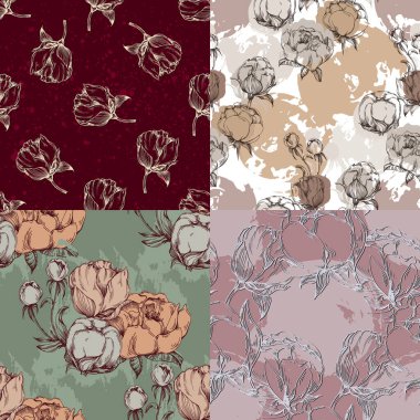 Şakayık çiçekli kusursuz boho deseni. Retro kolaj deseni. Düğün kırtasiyesi için çağdaş baskı, selamlar, duvar kağıtları, moda, geçmiş, dokular, DIY, ambalajlar, kartlar