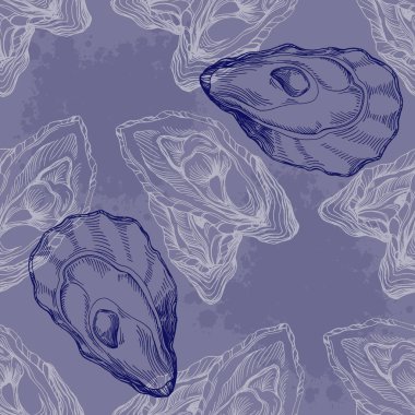 İstiridye, eski deniz mahsulleri deseni. Basit bir arkaplan baskı, tekstil, kumaş, duvar kağıdı, ambalaj kağıdı, ovalama için idealdir.