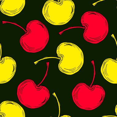 Kumaşa, kağıda, duvar kağıdına basmak için kiraz deseni. Soyut vişne baskısı, afiş. Meyve arkaplanı.