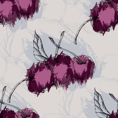 Kumaşa, kağıda, duvar kağıdına basmak için kiraz deseni. Soyut vişne baskısı, afiş. Meyve arkaplanı.