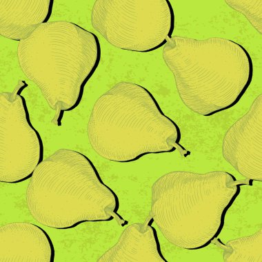 Kusursuz armut deseni. Baskı, ambalaj kağıdı, ambalaj, kumaş, tekstil, meyve dükkanları için arka plan tasarımı. Meyve arkaplanı